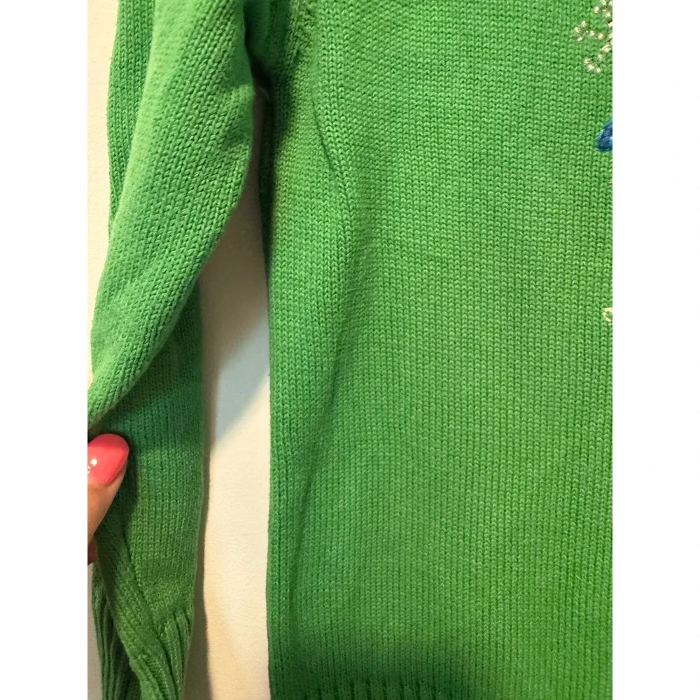 OshKosh Bgosh Girls Green Penguin Embroidered Cotton Knit Sweater Size 5 Holiday